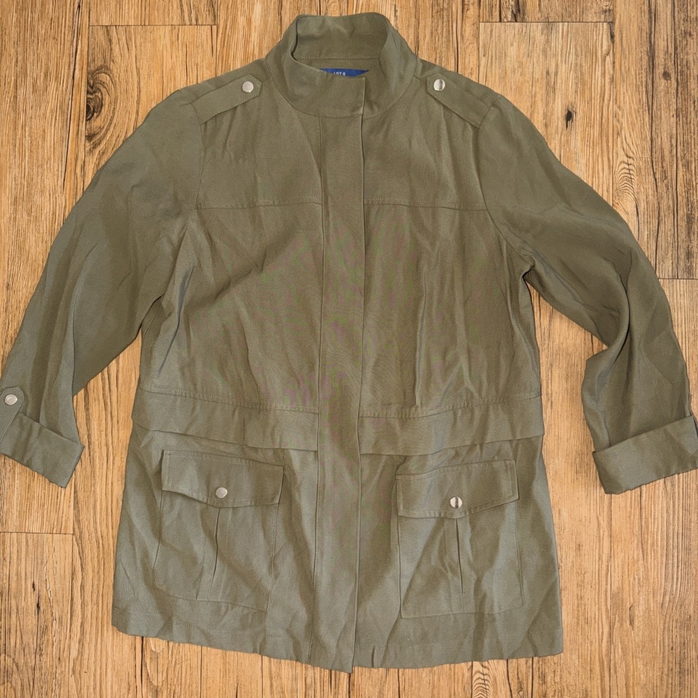 Apt. 9 Lightweight Overcoat Jacket Full Zip Army Green Size Petite Small K